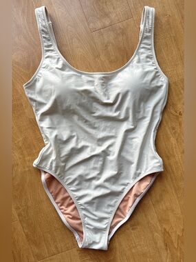 J. Crew Classic Plunging Scoopback One Piece Swimsuit, Cream/Canteloupe, Size 10